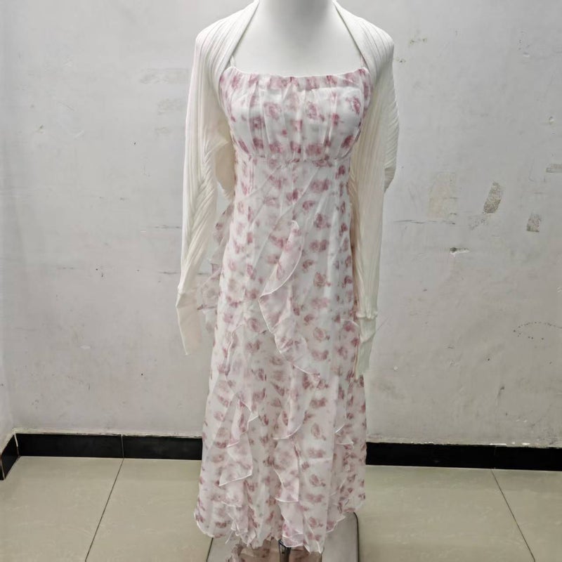 Long-Term Spot 2025 Spring Rare Competition Jiang Huiyuan'S Same Style French Holiday Floral Long Skirt Suspender Dress - Image 3